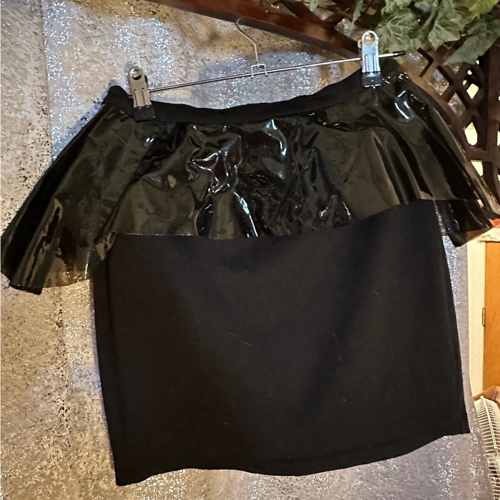 Nasty Gal S cosplay peplum cyber goth vinyl mini skirt black bodycon festival